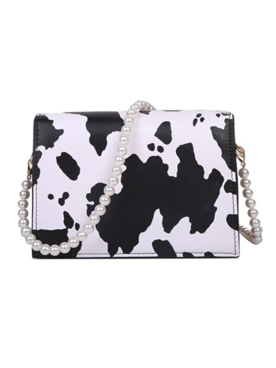 Handbags - Mini Evening Purse Cow Print Clutch with Pearl Strap Crossbody